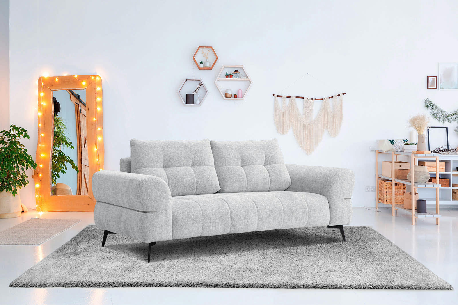 SALVINI - Canapé 3 places XXL tissu gris clair