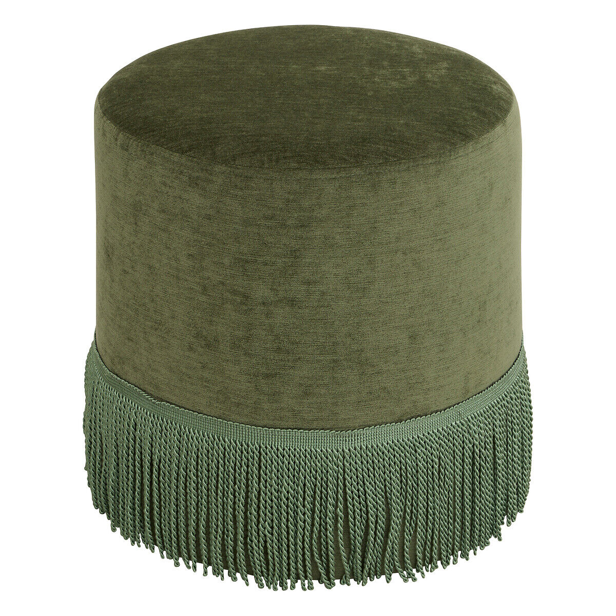 Pufe ALANYA com franjas verde 37,5x37,5x37,8cm