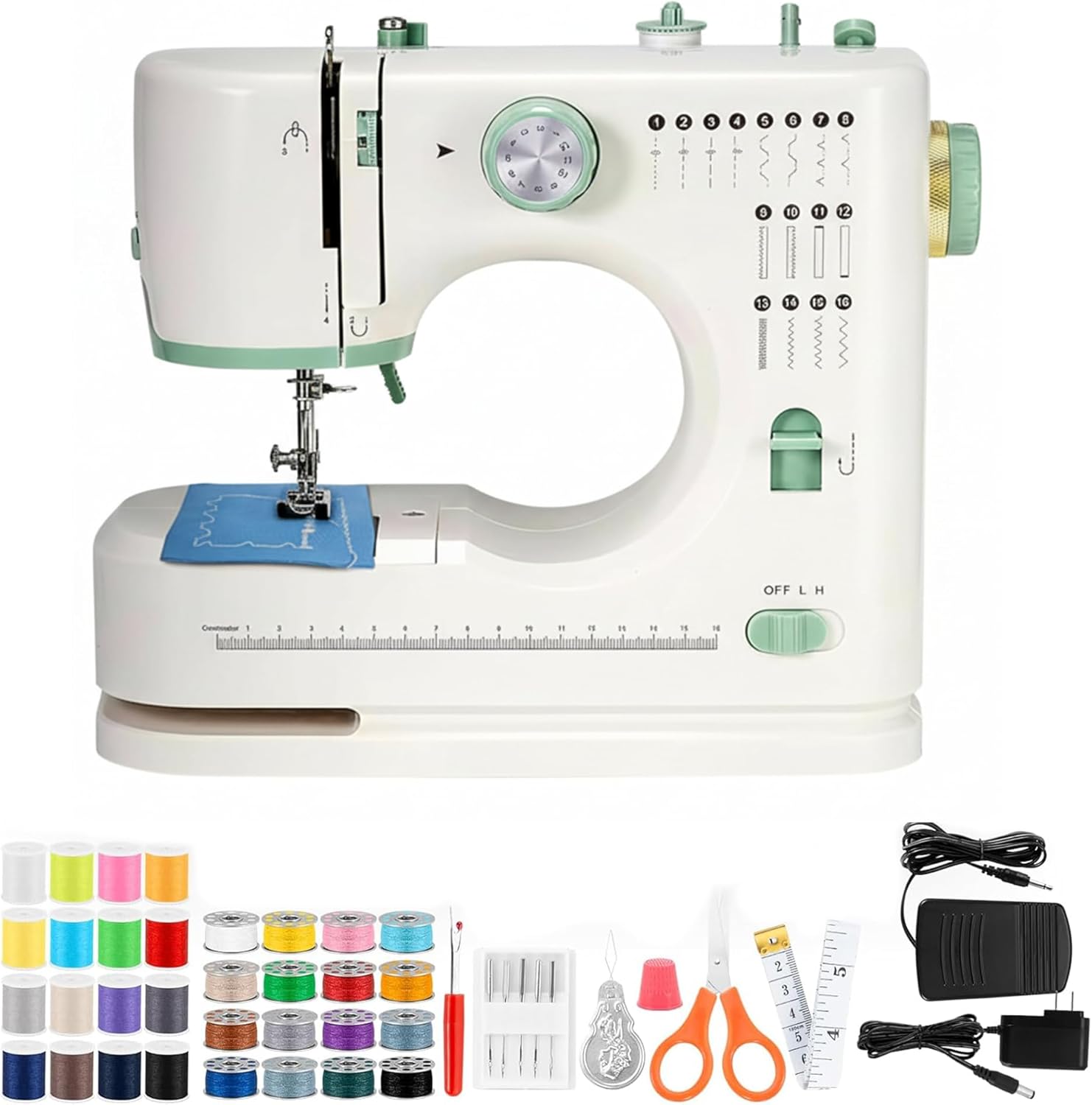 Sewing Machine for Beginners Twin Needles Sewing Machines 16 Built-in Stitches with Accessory Kit, Compact Travel Design for Clothing Repairs, DIY Crafting with Foot Pedal