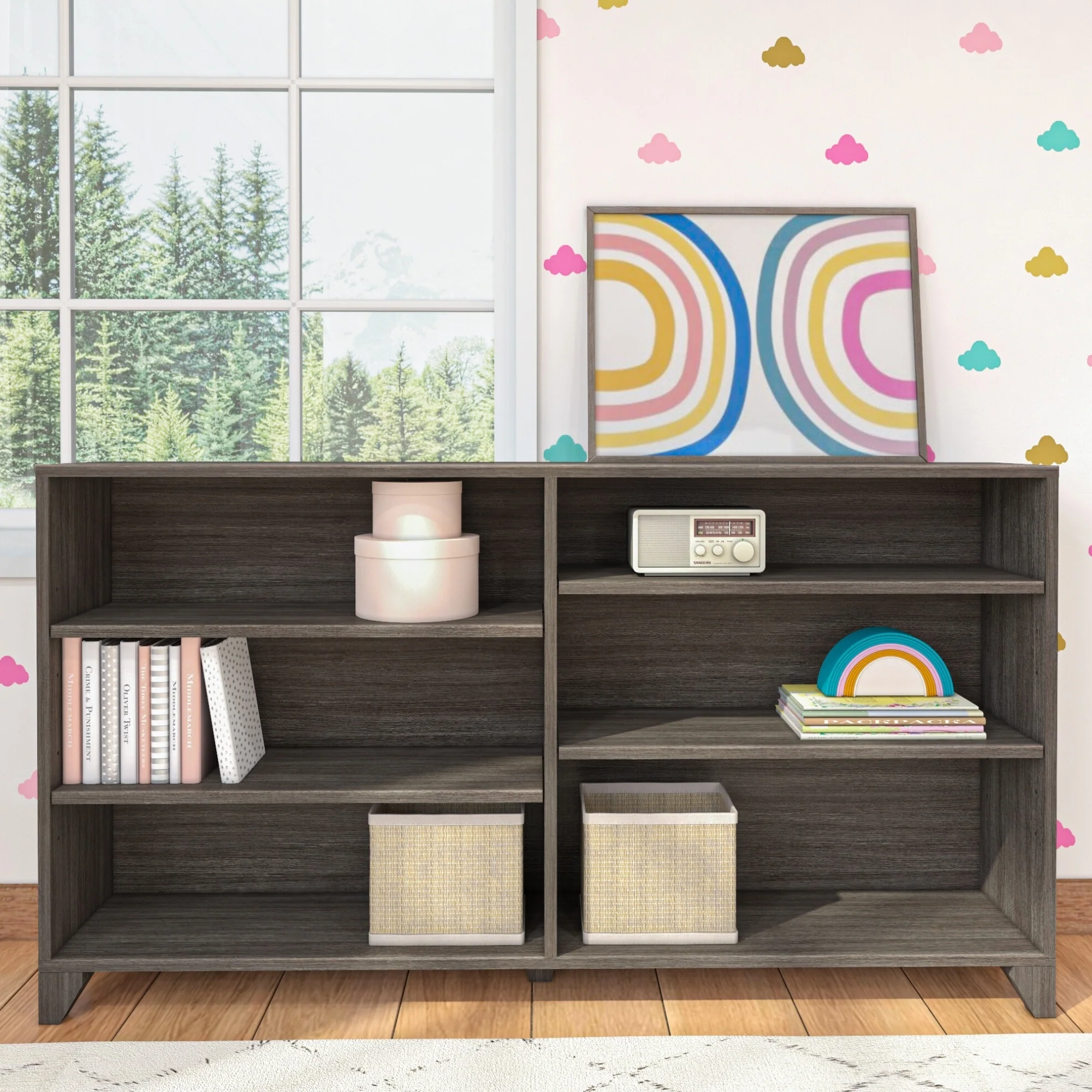 Max and Lily Classic 6-Shelf Bookcase - 59.75” L x 10” W x 37.75” H