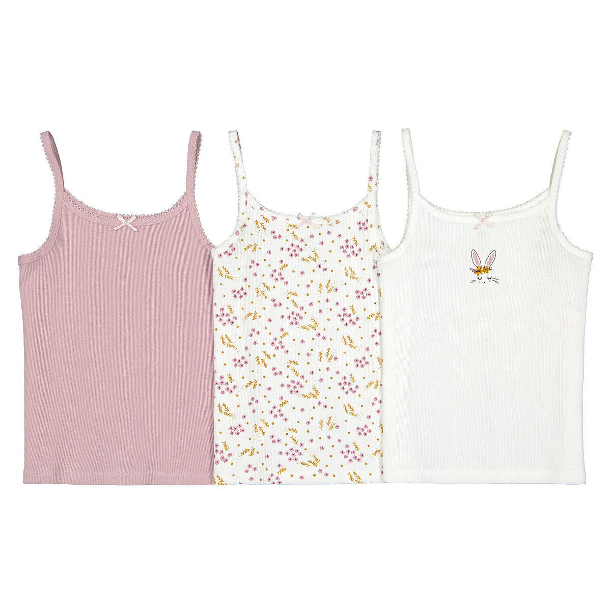 Lot de 3 débardeurs en côte lapin et fleurs