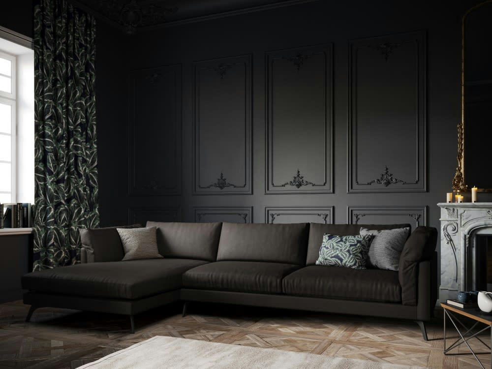 CAMILLE - Canapé d'angle 5 places en cuir noir