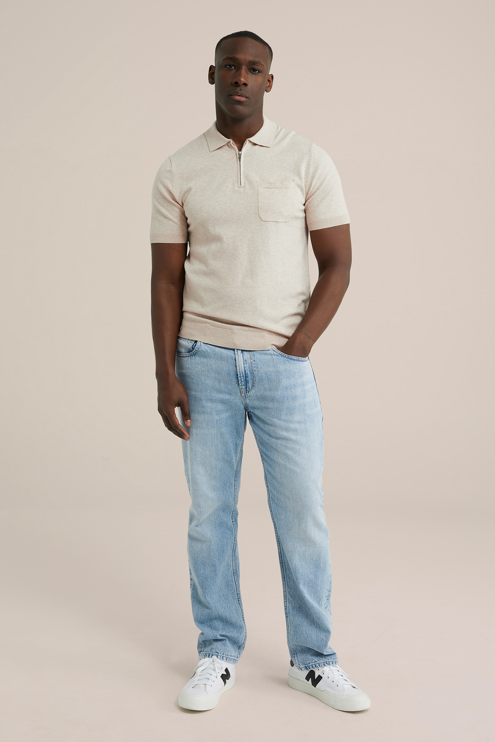 Heren regular fit fijngebreide polo