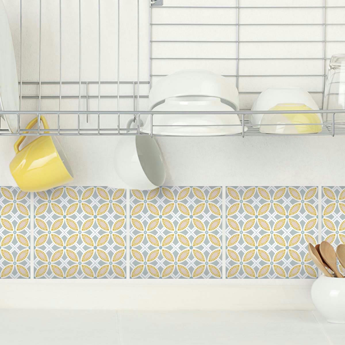 - Stickers carrelage 15 x 15 cm - Fleurs ocres et grises