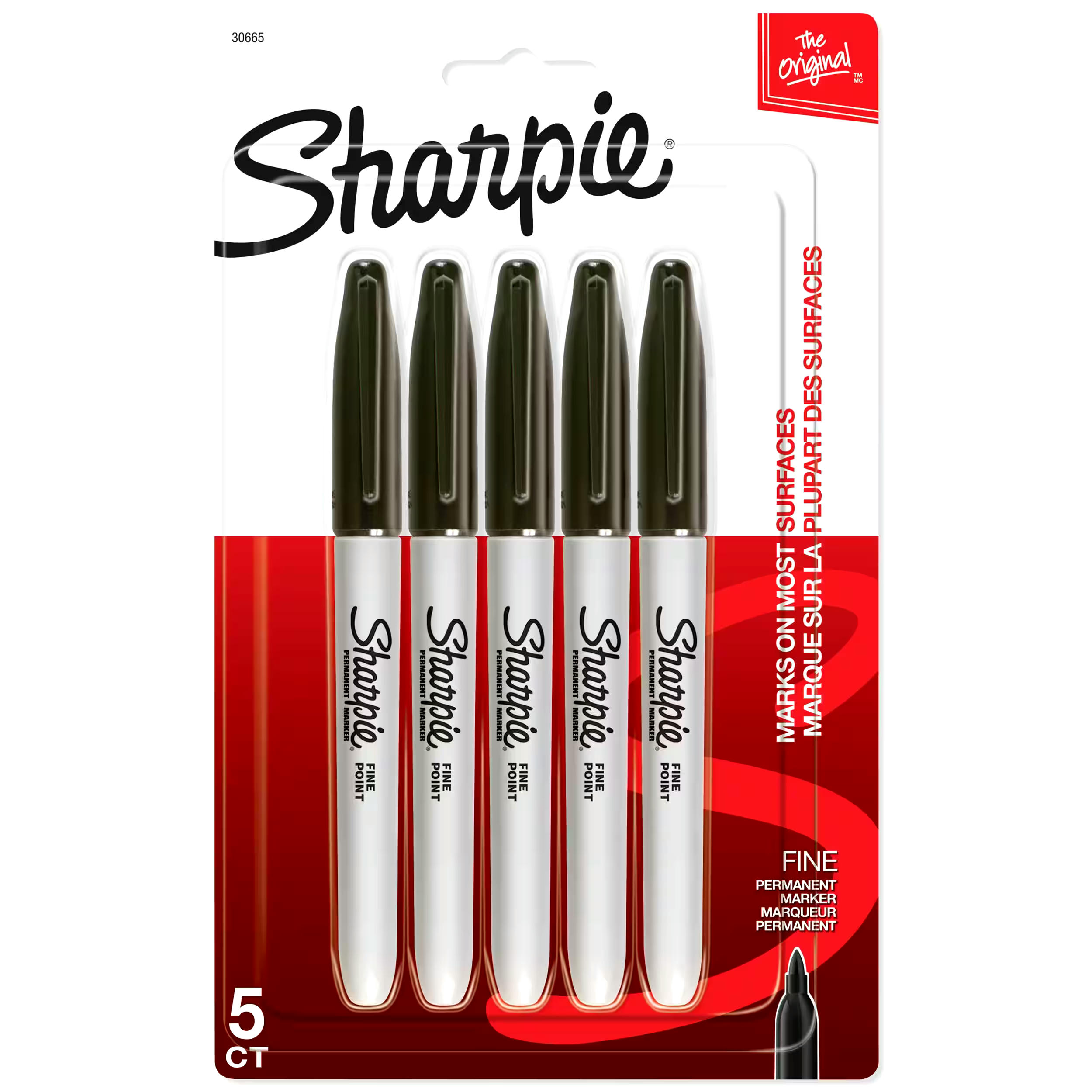 Sharpie Permanent Markers, Fine Point, Black, 5 Count