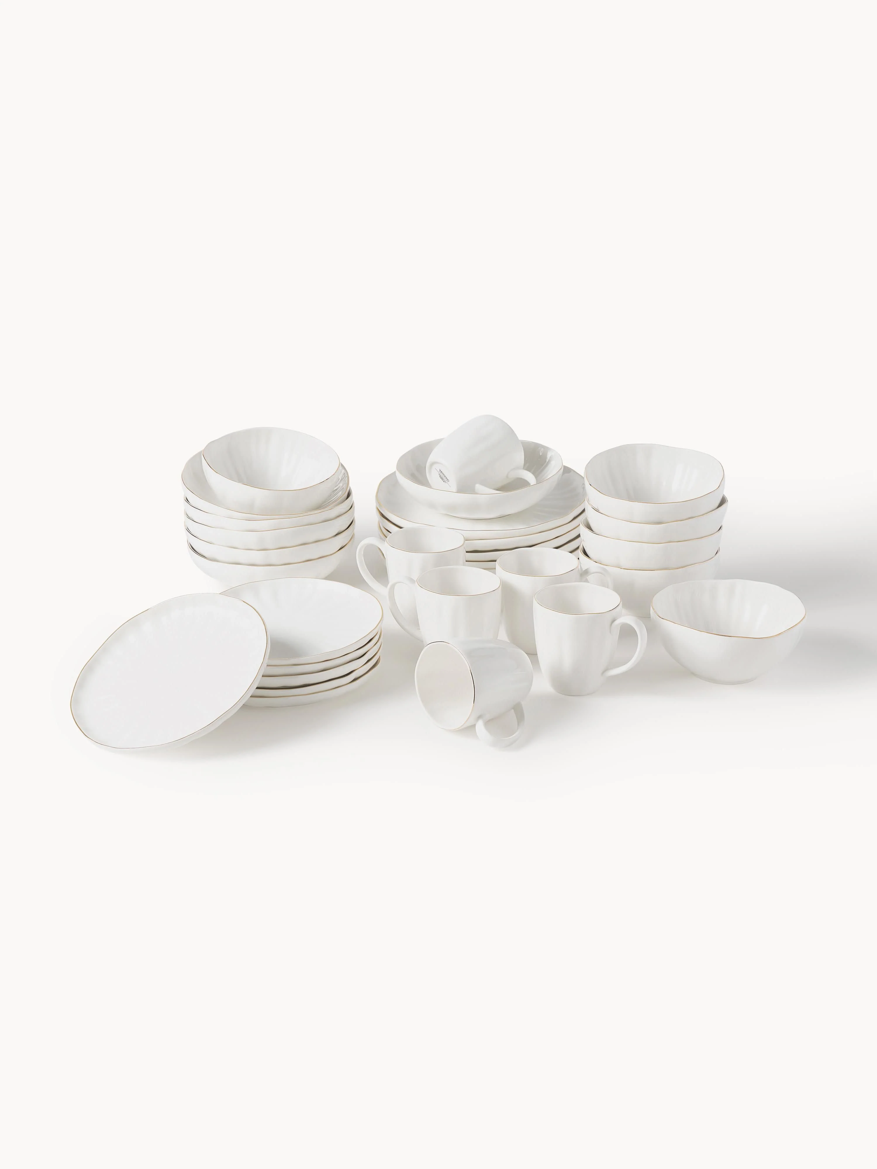 Porzellan-Geschirr-Set Sali mit Relief, 6 Personen, 30er-Set