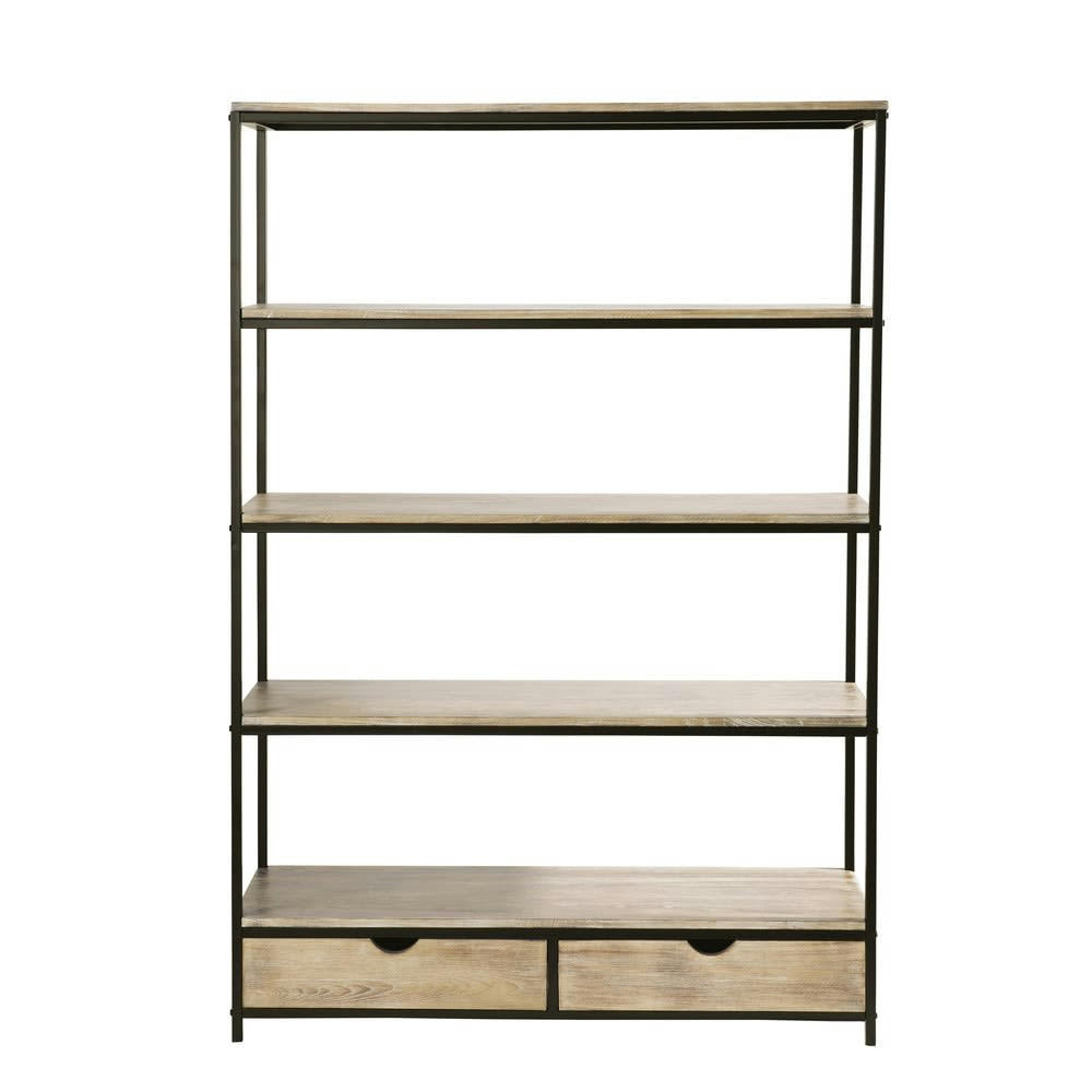 Long Island - Étagère industrielle 2 tiroirs en sapin massif et métal