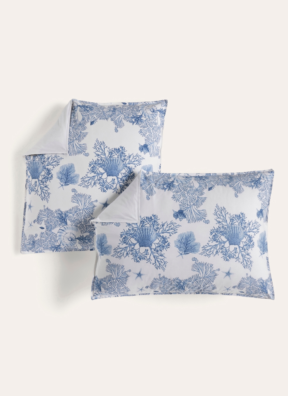 SET DE 2 TAIES D'OREILLER PERCALE DE COTON BLEU
