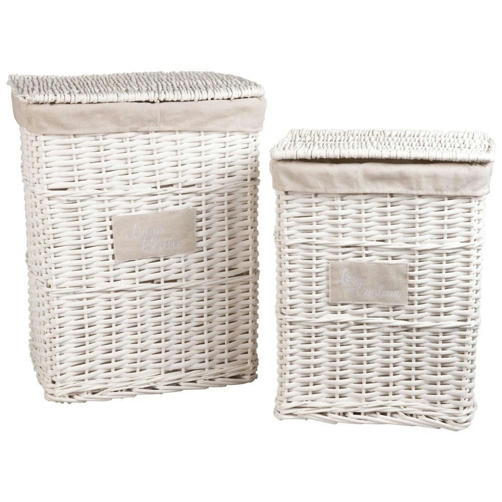 - 2 paniers à linge en rotin et lin
