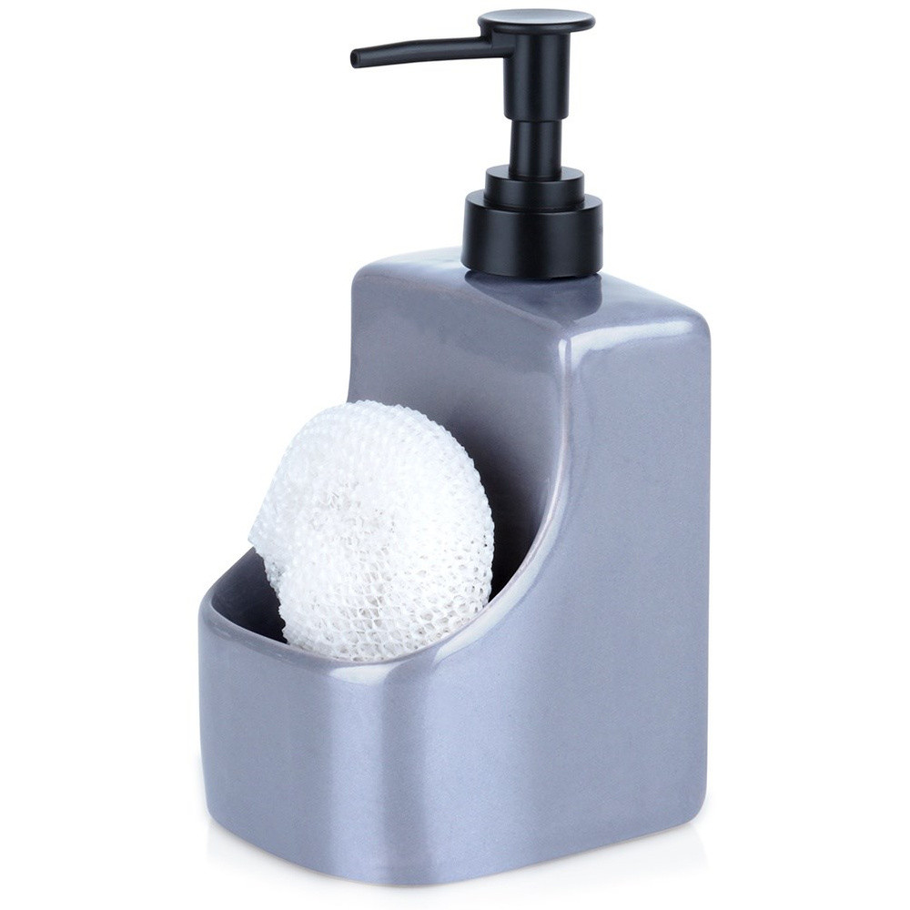 Dozownik płynu do naczyń z gąbką ceramiczny szary 400 ml