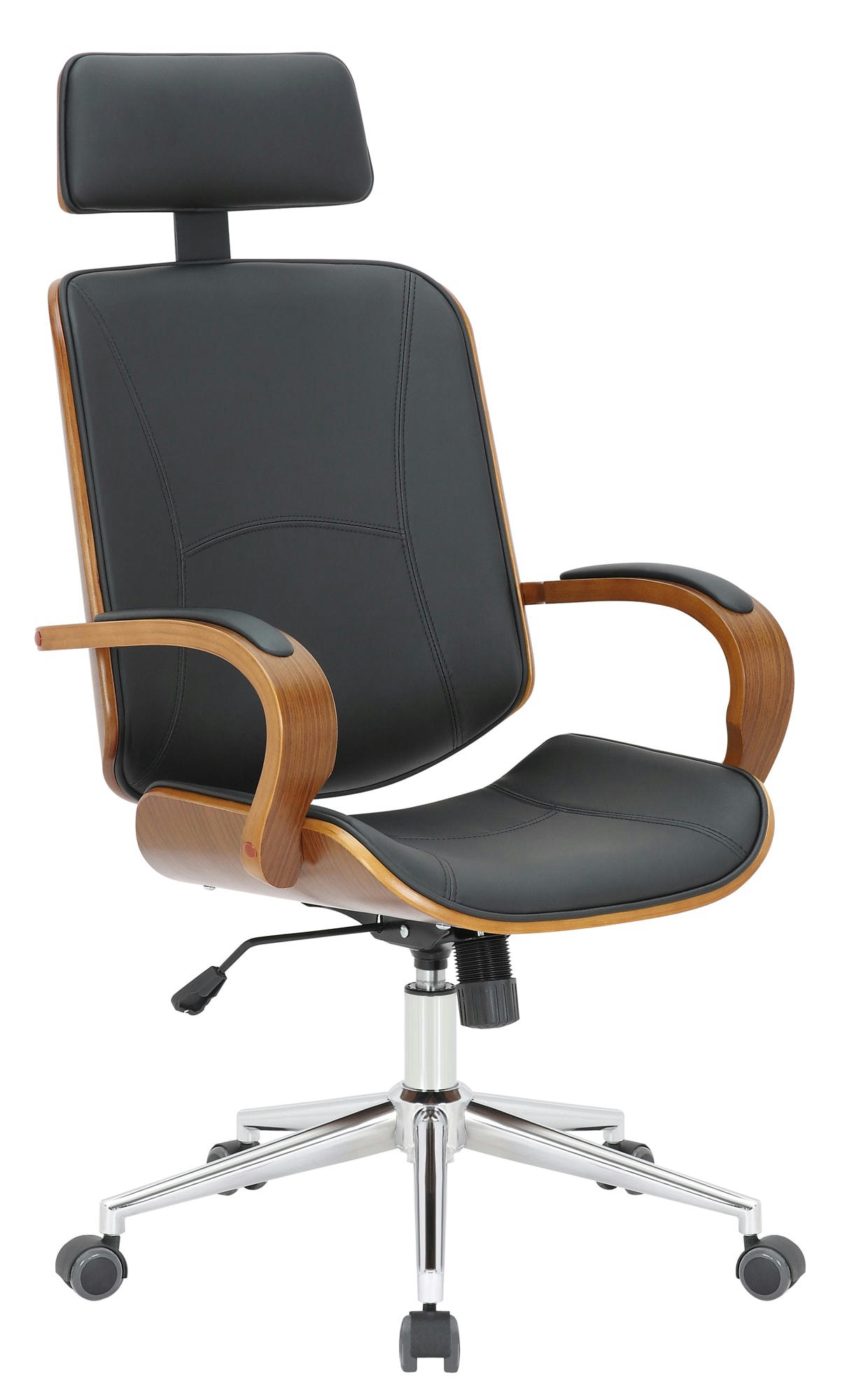 DAYTON - Chaise de bureau réglable pivotante en similicuir Noyer / Noir