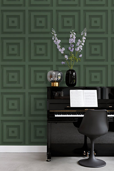 Origin Wallcoverings papier peint carrés 3d vert foncé 50 x 900 cm