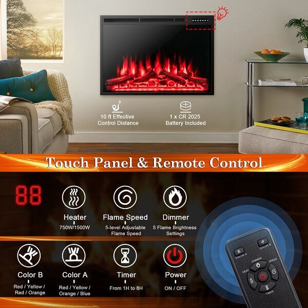Costway 34''\37''Electric Fireplace Insert Heater Log Flame Effect w/