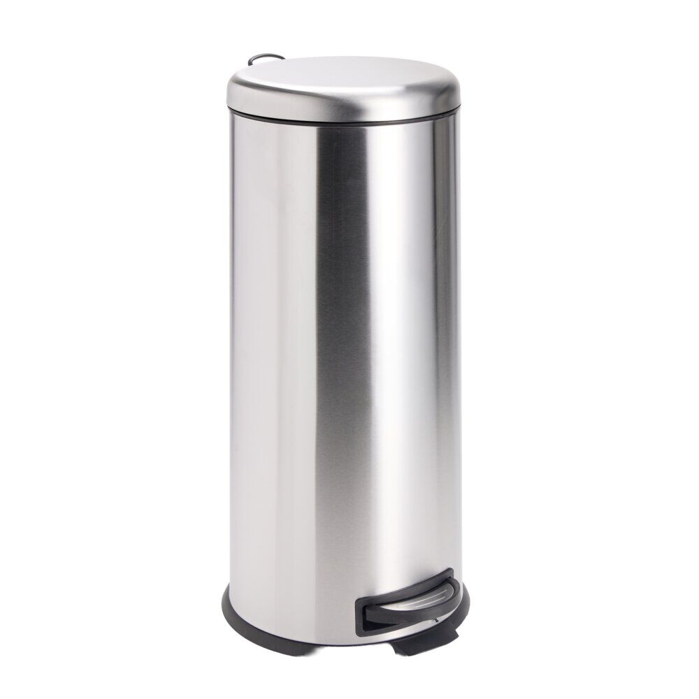 Poubelle à pédale 30L ronde métal gris argenté Ø30xH69,5cm