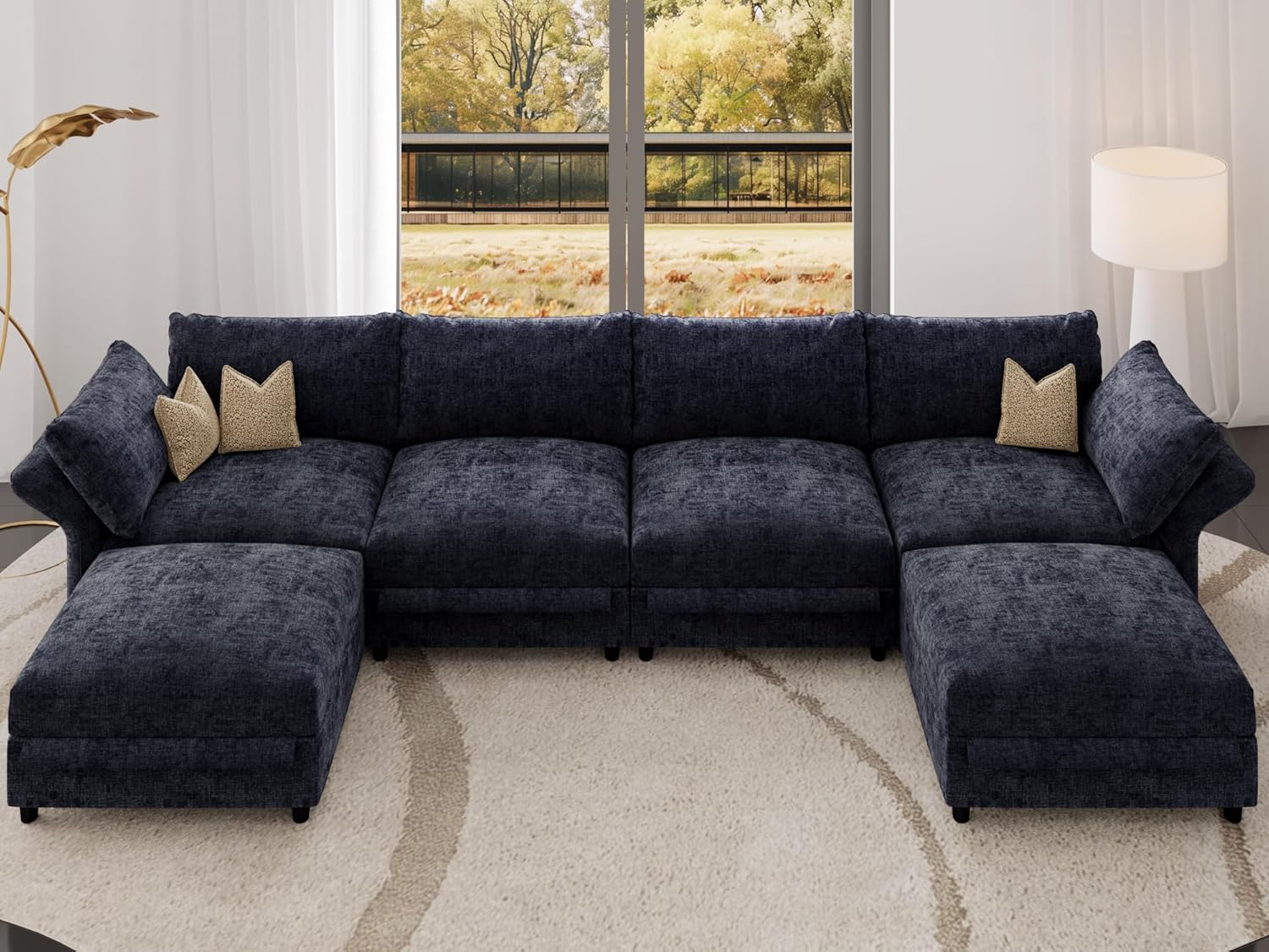 159 Oversized Cloud Couch Sectional with Storage, Extra Wide Deep Modular Sectional Sofa for Living Room with Adjustable Arms, High Back, U Shaped, 6 Seater, Dark Grey Chenille | Extra Large Seat, Thick Plush Cushion, FSC Certified Fabric