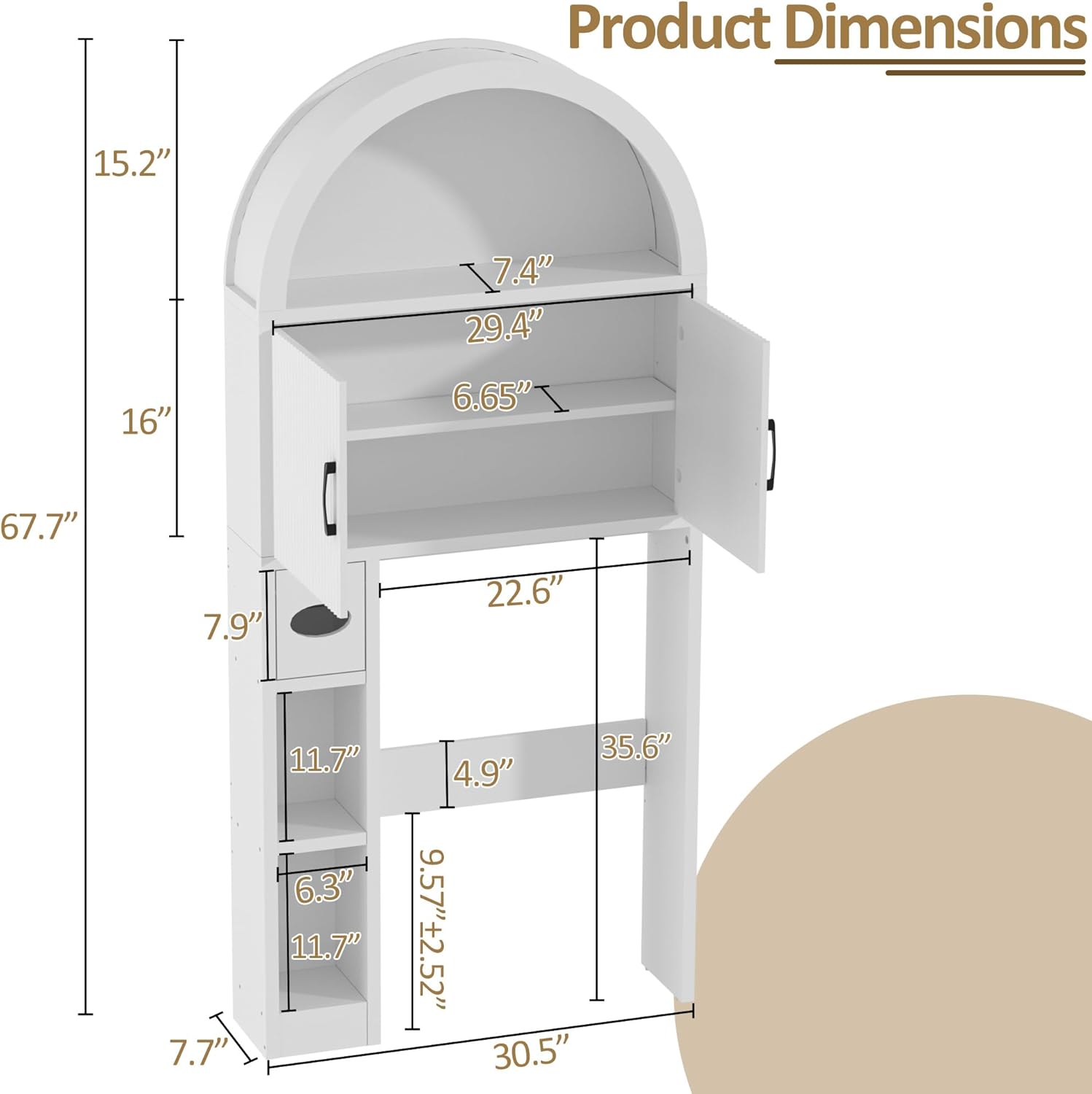 Spurgehom Over The Toilet Storage Cabinet, Bathroom Shelf Organizer Freestanding, Bathroom Arch Cabinet Over Toilet with Toilet Paper Holder and Anti-Tipping Device, White