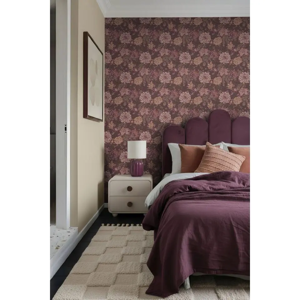 ESTAhome behang vintage bloemen donker paars - 50 x 900 cm
