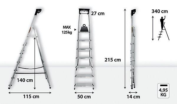 échelle domestique en aluminium DRABEST 7 marches 125 kg   éTAGÈRE 1 pc.