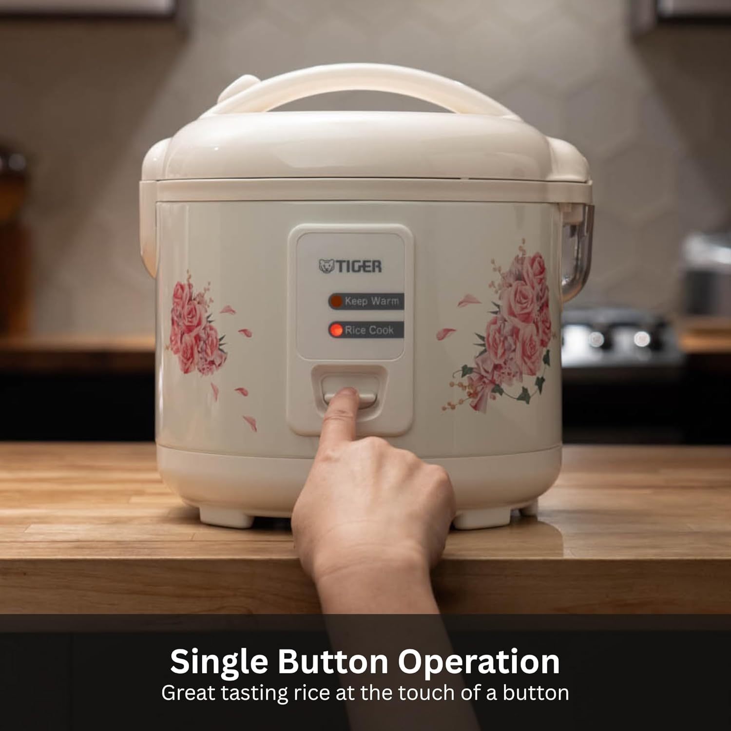 Tiger JAZ-A18U-LF 10 Cup Capacity White Rice Cooker with Non-Stick Inner Pot, Retractable Power Cord, and Keep Warm up to 12 hours (Flower)