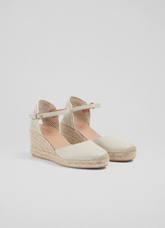 Marissa Cream Leather Ankle Strap Espadrilles