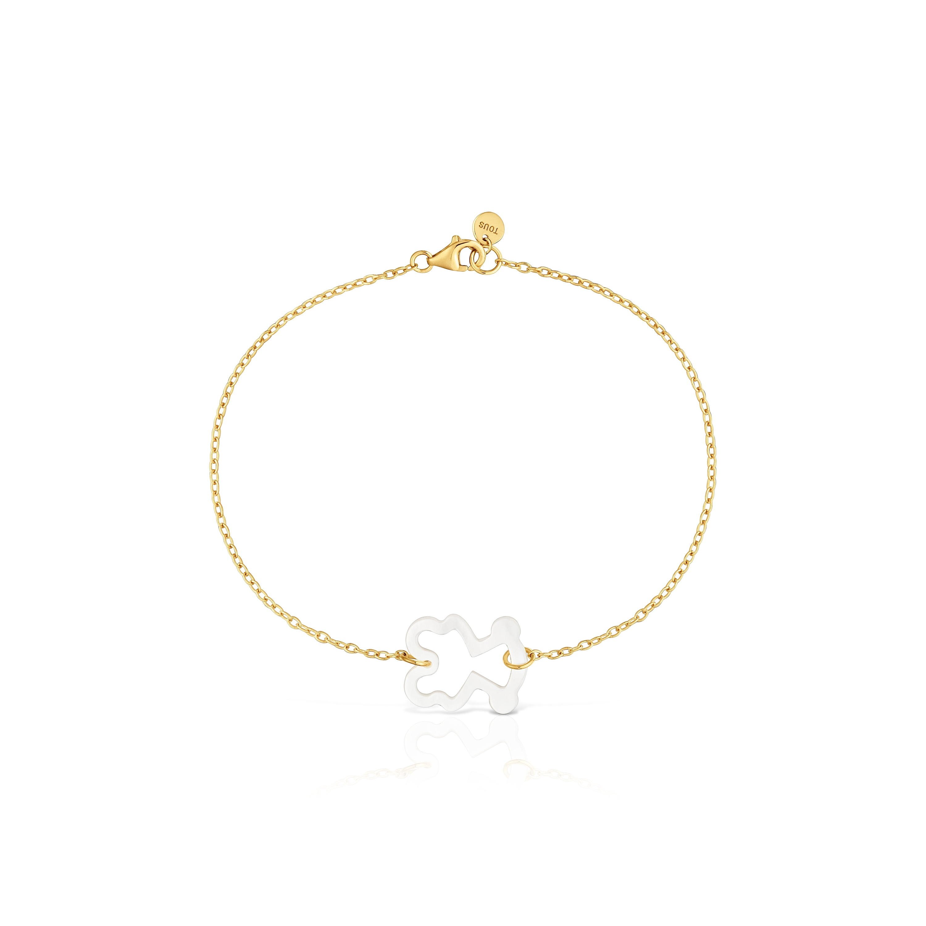 Pulsera oso de oro 9 kt y nácar Kaos Nacar