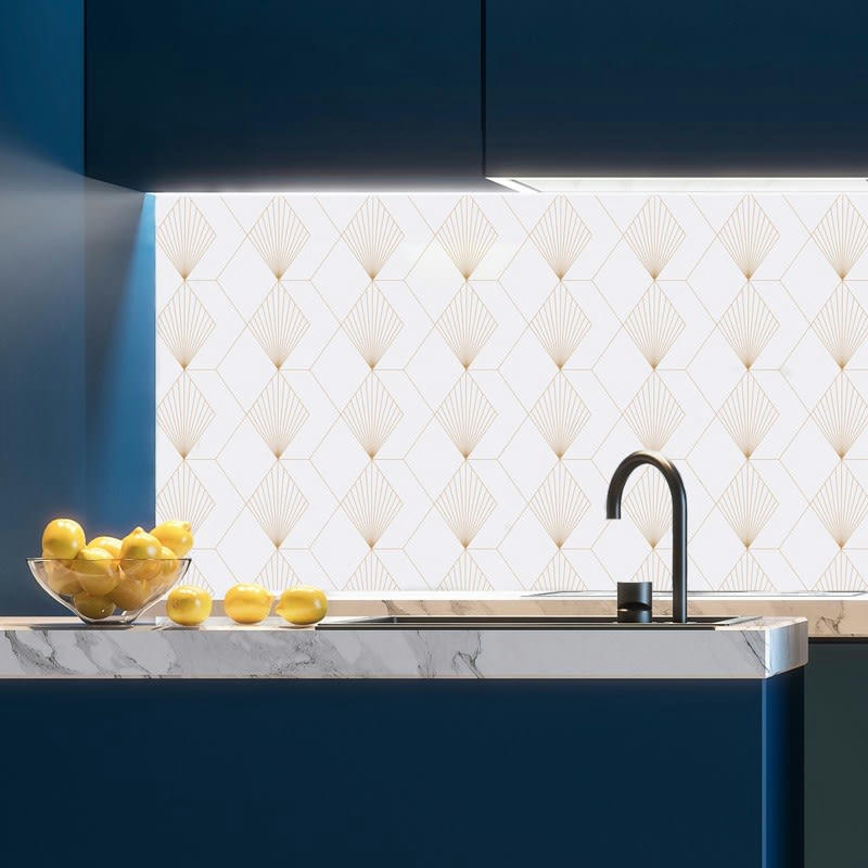 SCARLETT - Crédence cuisine Fond de hotte ALU L90cmxH70cm Or Doré Géométrique