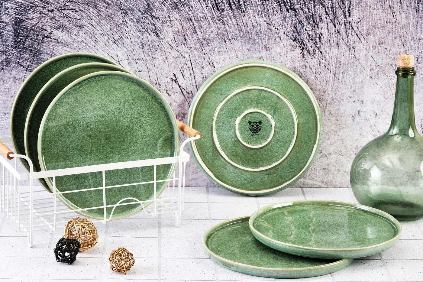 MAGMA - Lot de 6 assiettes plates en grès vert D27