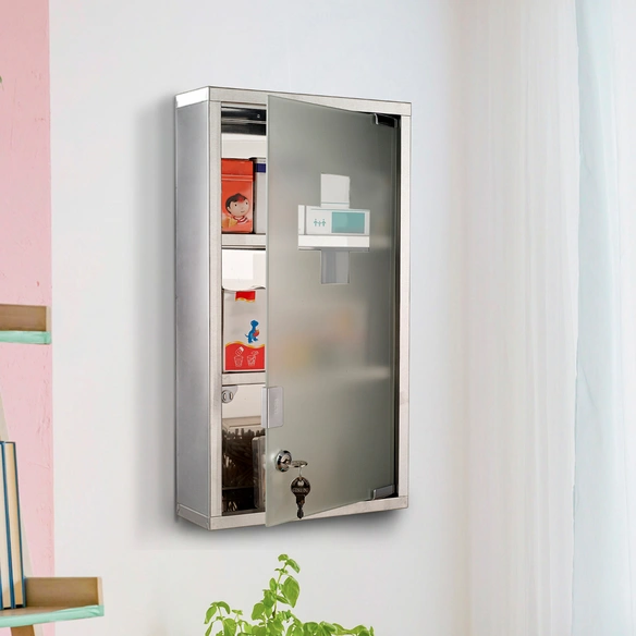 Medizinschrank, BxHxT: 25 x 48 x 12 cm, silberfarben, abschließbar