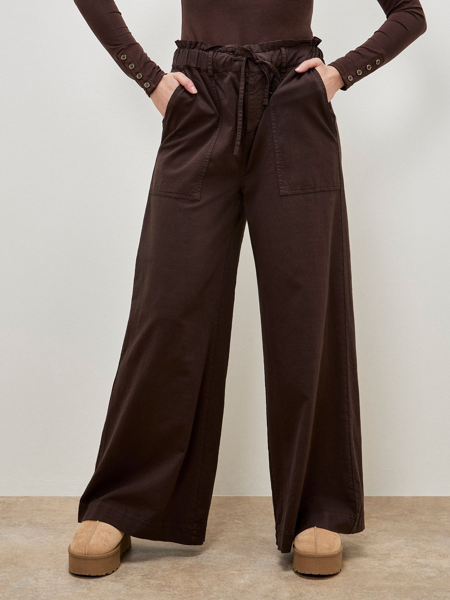 Apricot Paper Bag Waist Wide Leg Trousers