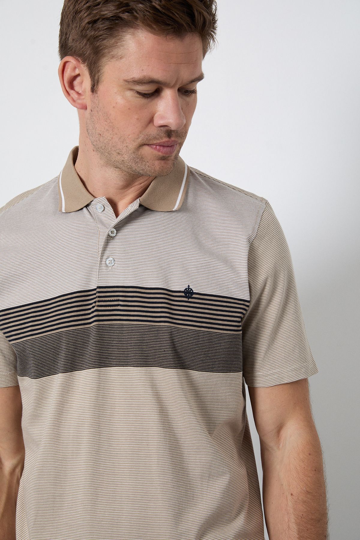 Maine Neutral Feeder Placement Stripe Polo Shirt