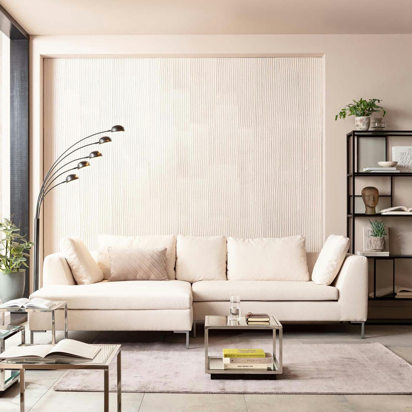 GIANNA - Canapé d'angle gauche 4 places en tissu crème