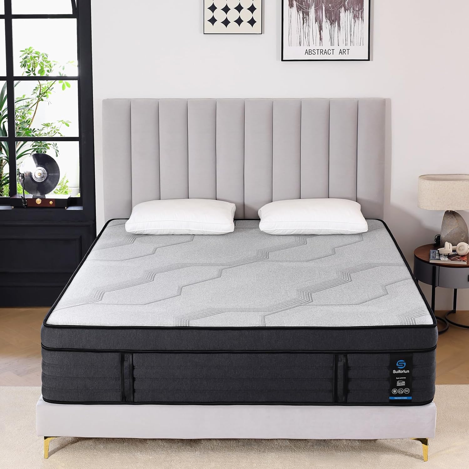 Suiforlun 15 Queen Mattress, Gel & Bamboo Charcoal Infused Memory Foam, Medium Euro Top Hybrid Pocket Spring Mattress for Restful Sleep, Enhanced Pressure Relief and Edge Support, 120 Nights Trial