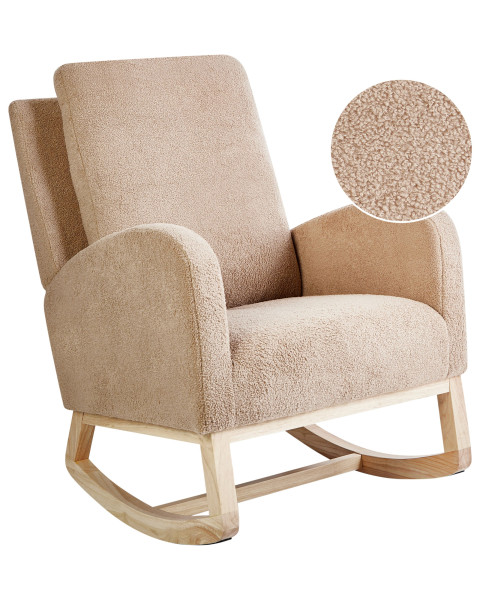 Fotel bujany boucle drewniane nóżki beżowy