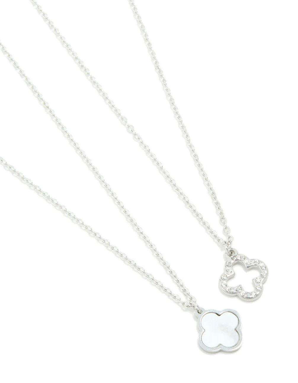 Waterproof Stainless Steel Diamante Flower Necklaces 2- Pack