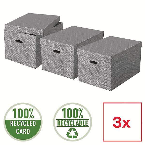 Lot de 3 grandes boîtes en carton élégantes Home L - Gris