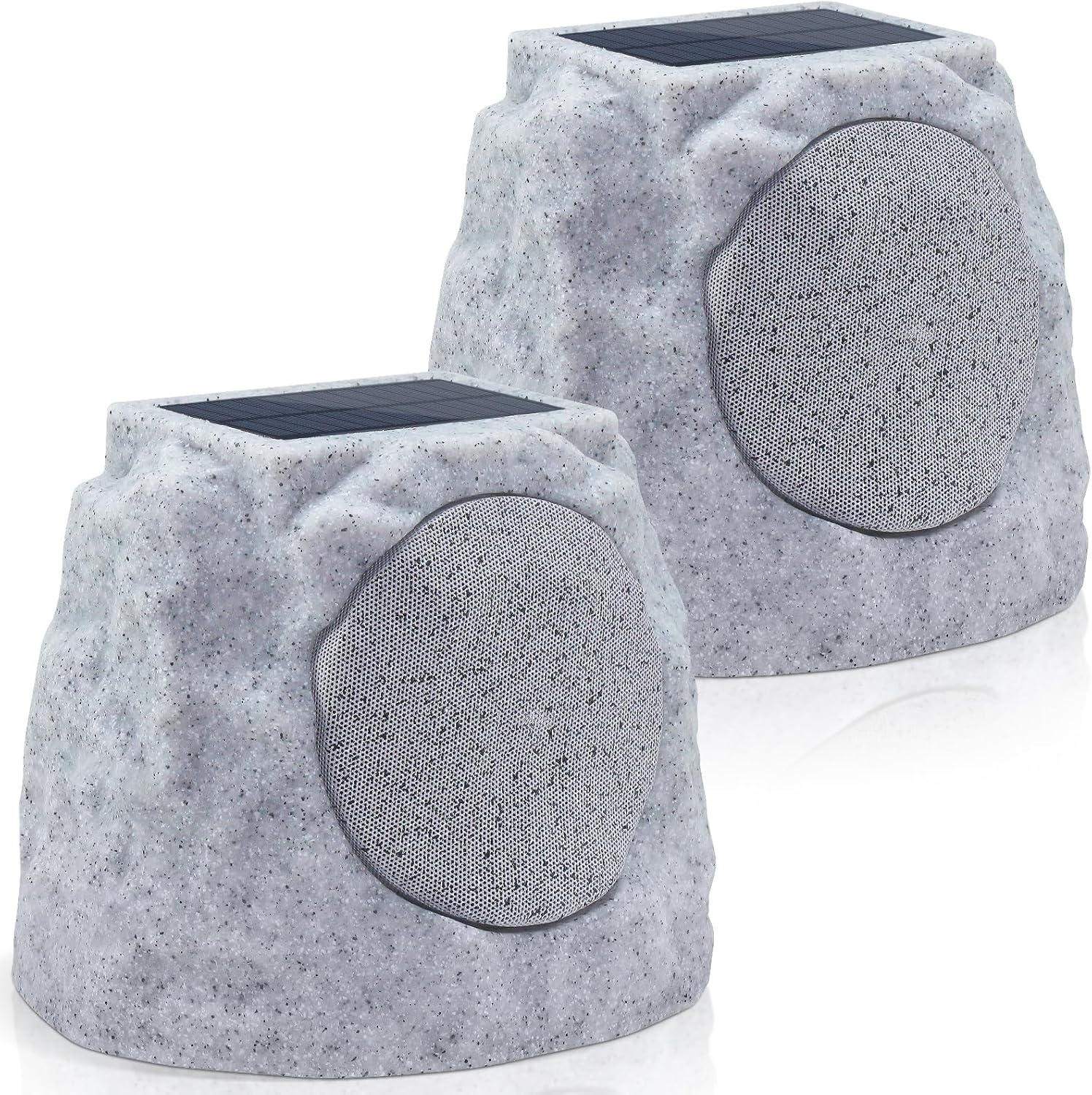 2-Pack Rock Speakers Outdoor Water-Resistant IP44, Multi-Sync Up to 100 Speakers, Solar-Powered Rock Speaker with Light for Patio Garden Party Pool Deck Yard Outside