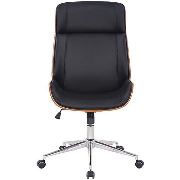 Fauteuil de bureau CLP Varel similicuir noir coque noyer réglable