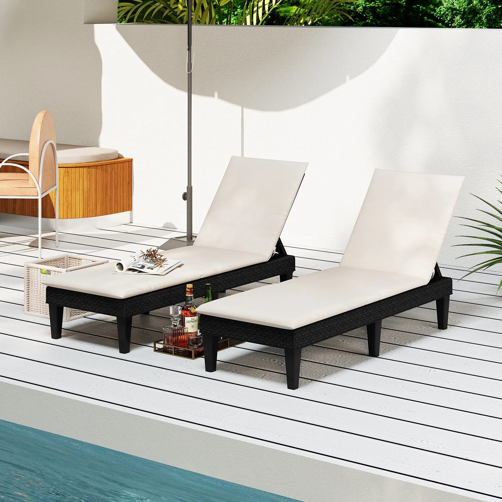 Gymax 2PCS Patio Lounge Chair Recliner Chair w/ 3-Position Adjustable