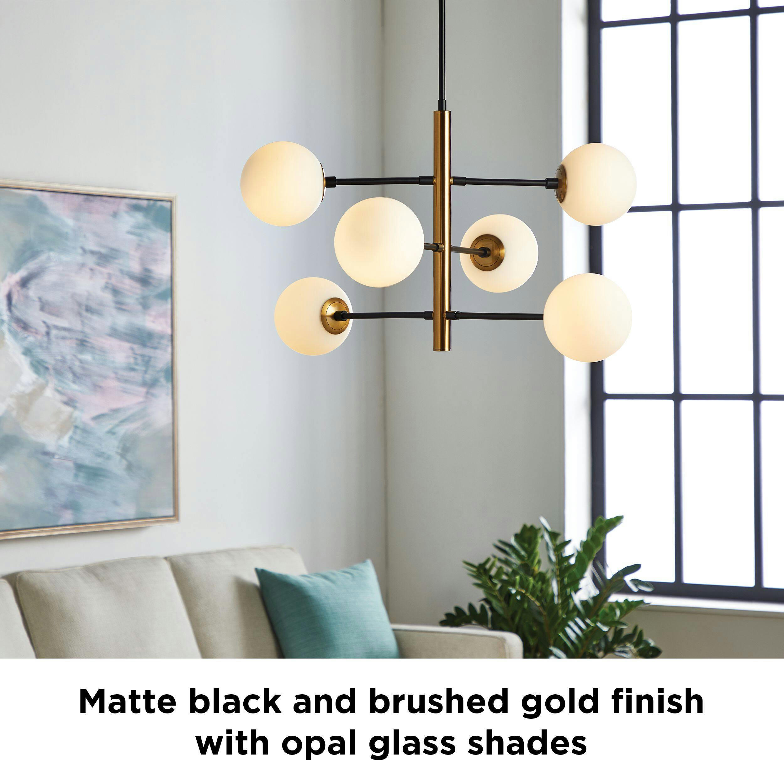 CANVAS Endean 6-Light Chandelier with Opal Glass Shades, Matte Black/Gold