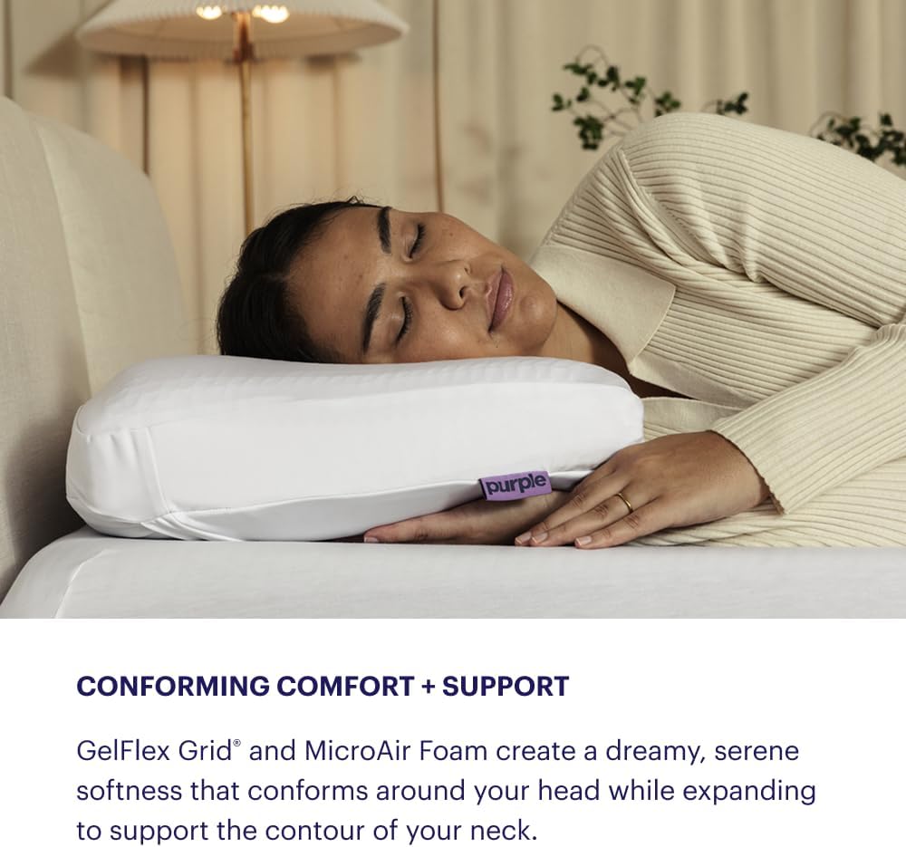 Purple DreamLayer Pillow - Standard Size, Multi-Layered GelFlex Grid & MicroAir Foam for Support & Pressure Relief - Customizable Height with Removable Foam Booster Layers