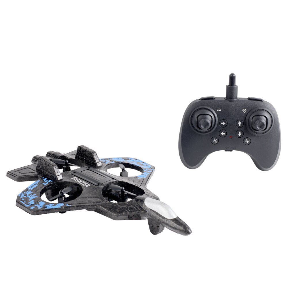 Avion radiocommandé lumineux USB 360° noir et bleu