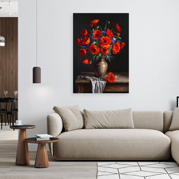 Obraz do salonu sypialni kuchni, Czerwone maki bukiet kwiatów 20x30