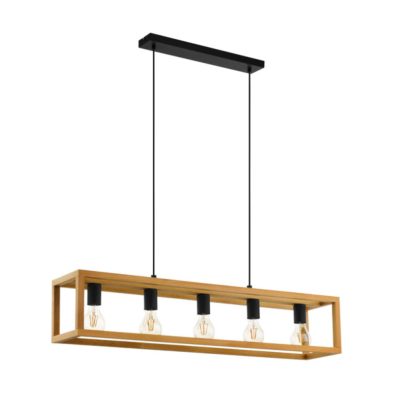 Suspension Blackcrown 1 noire et bois E27 5 x 40 W EGLO