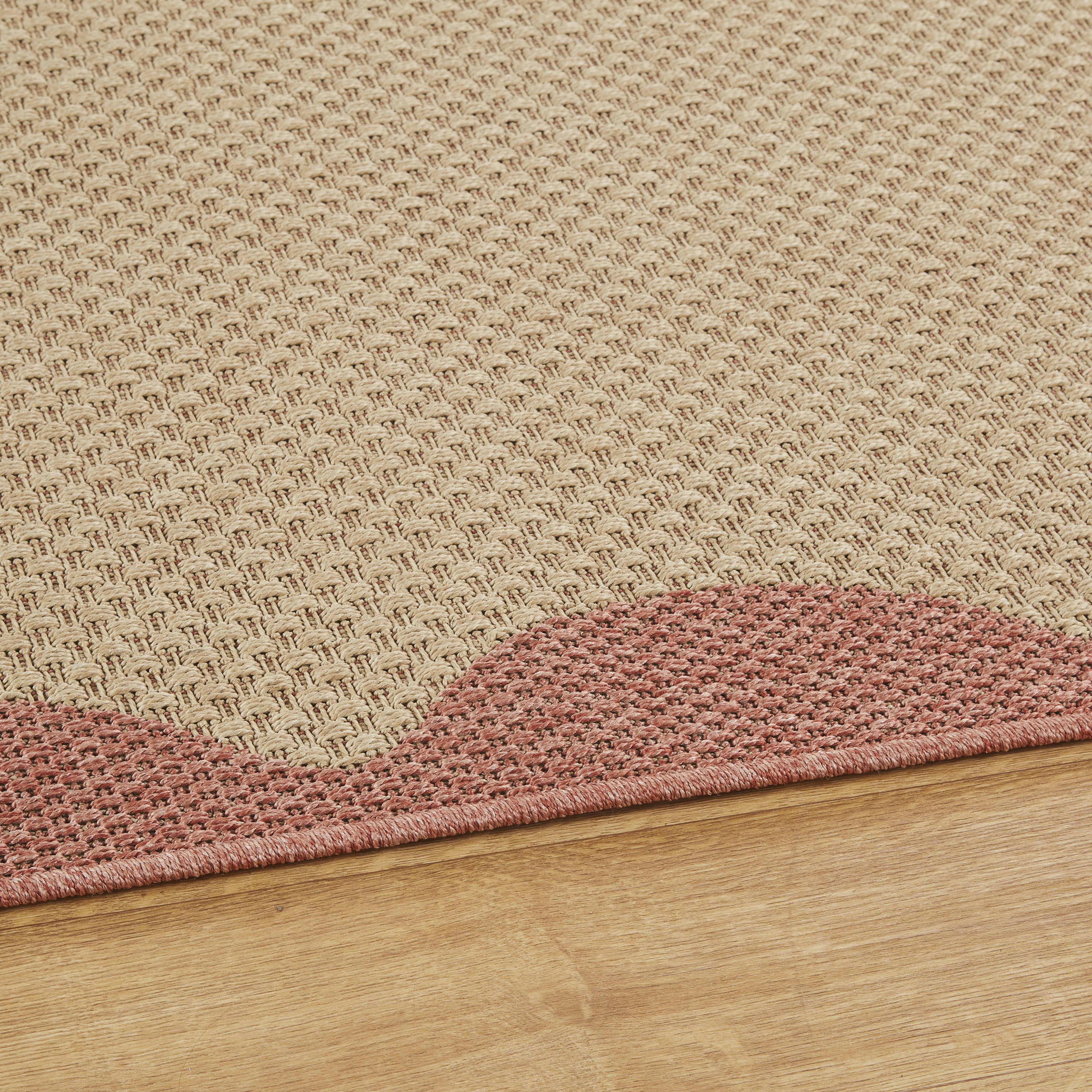 TUDY - Tapis d'extérieur tressé beige motif vagues terracotta 160x230
