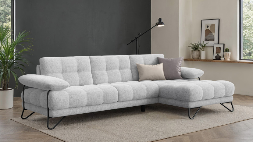 BUBBARA Sofa narożna 4 osobowa prawa, jasnoszara