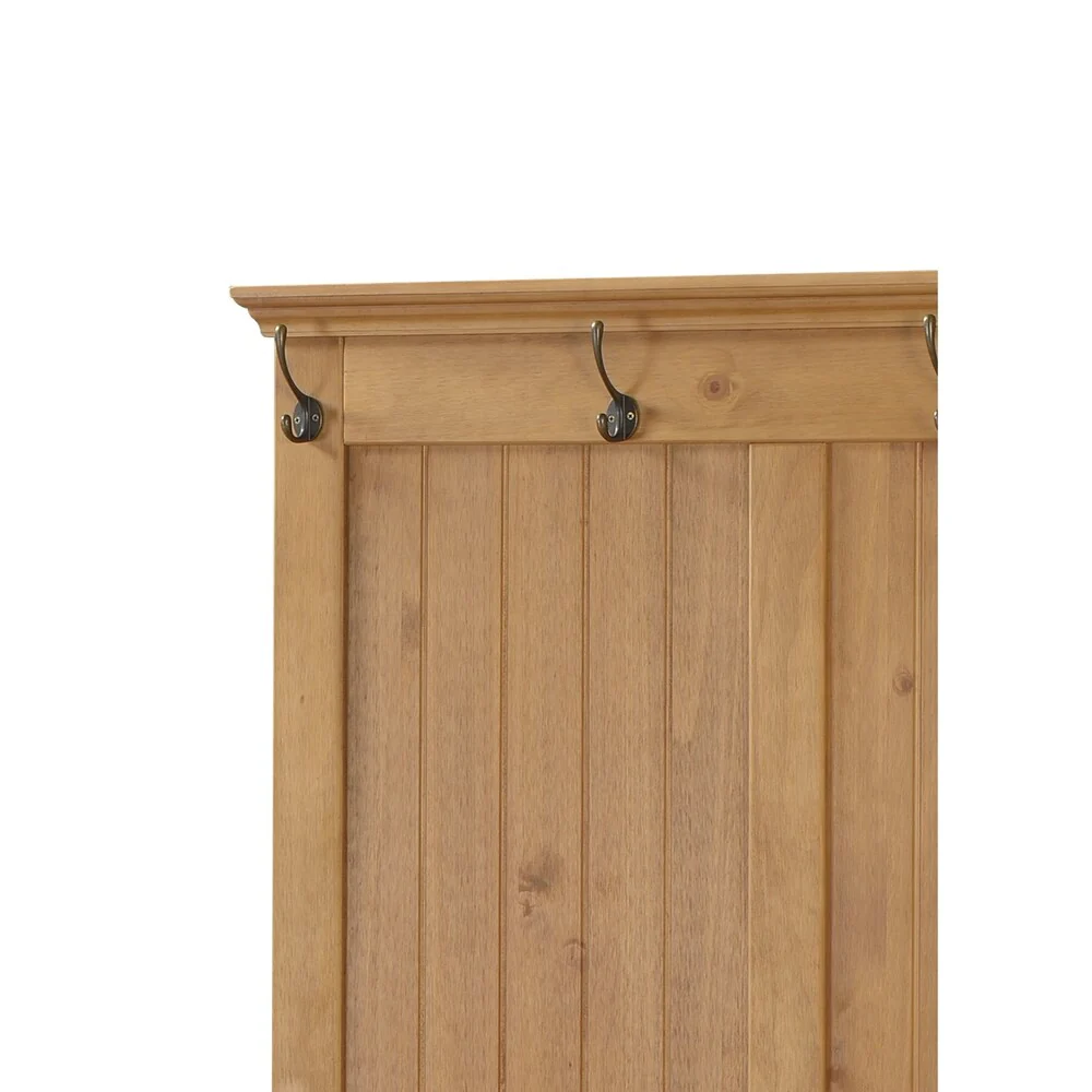 Spacious Wooden Hall Tree with Built In Bench and Curved Legs, Brown