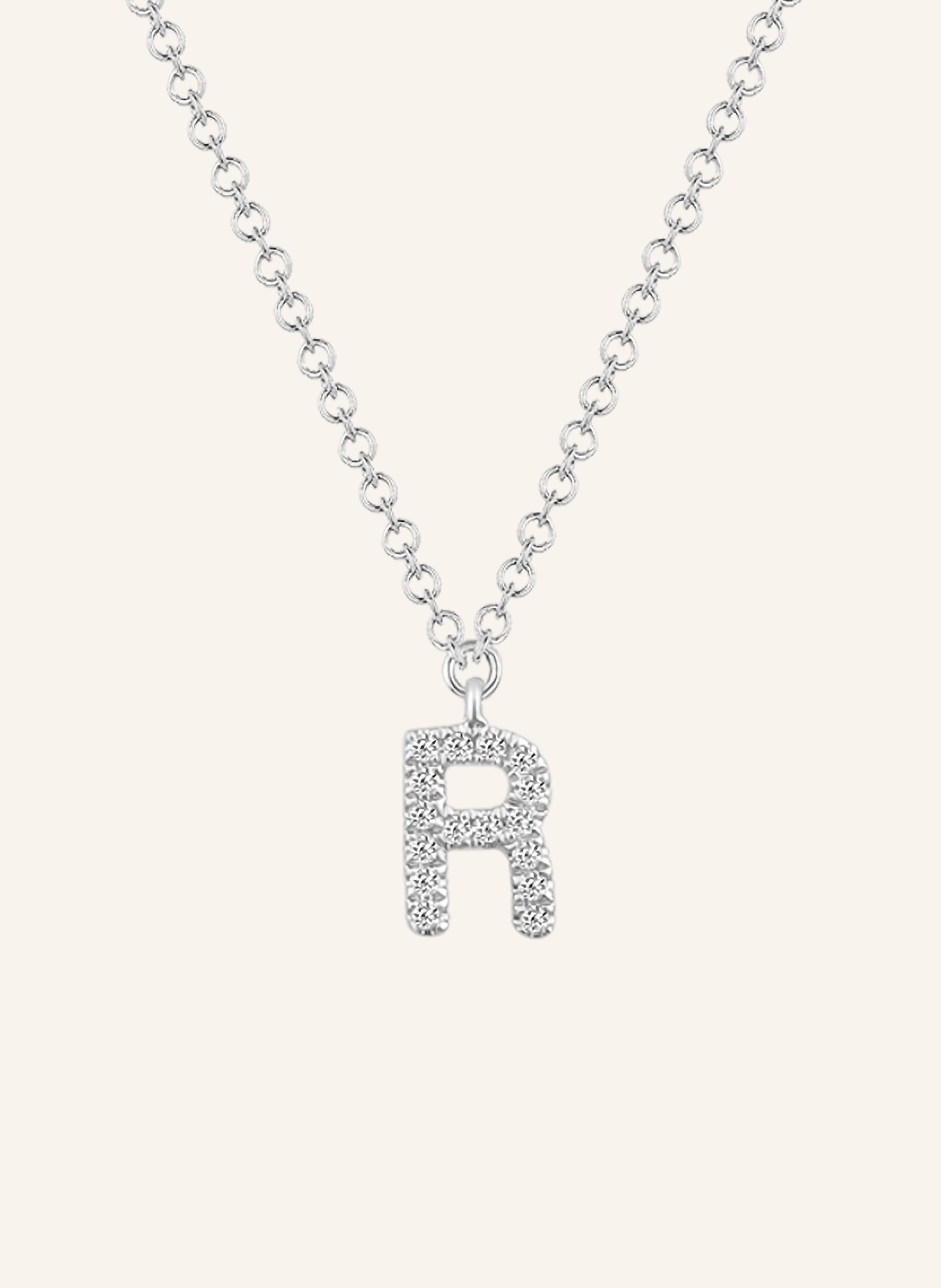 Leaf INITIALIEN Halskette „R“ aus 14 Karat Weißgold mit Diamanten
