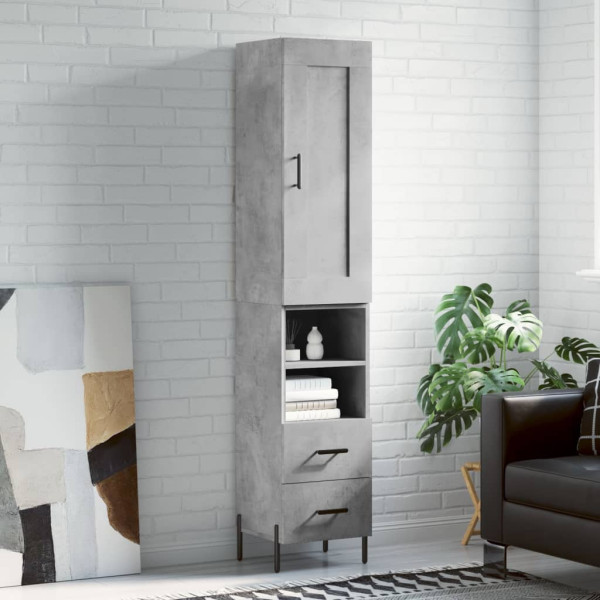Szafka Regał Szara Beton z Drzwiami 34.5x34x180 cm do Salonu Pokoju