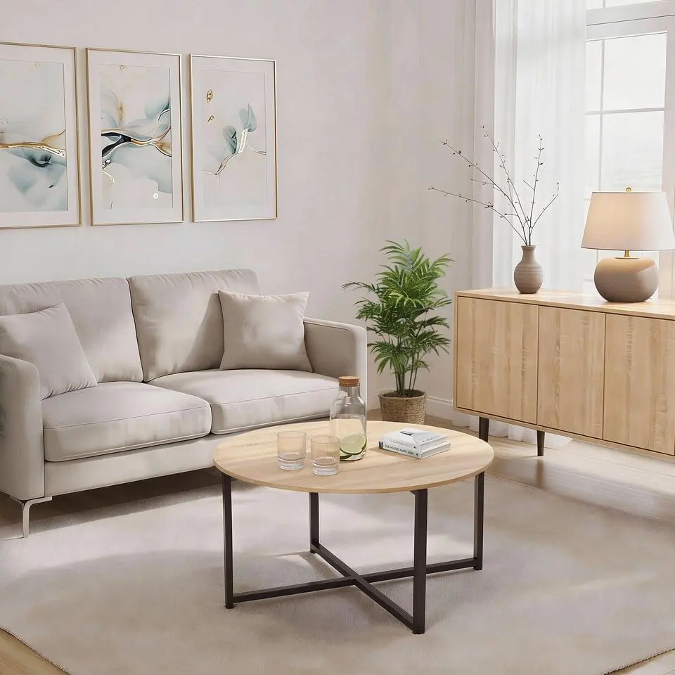 tectake Salontafel Aberdeen 88,5x47cm, Industrieel Licht Hout, Eiken Sonoma