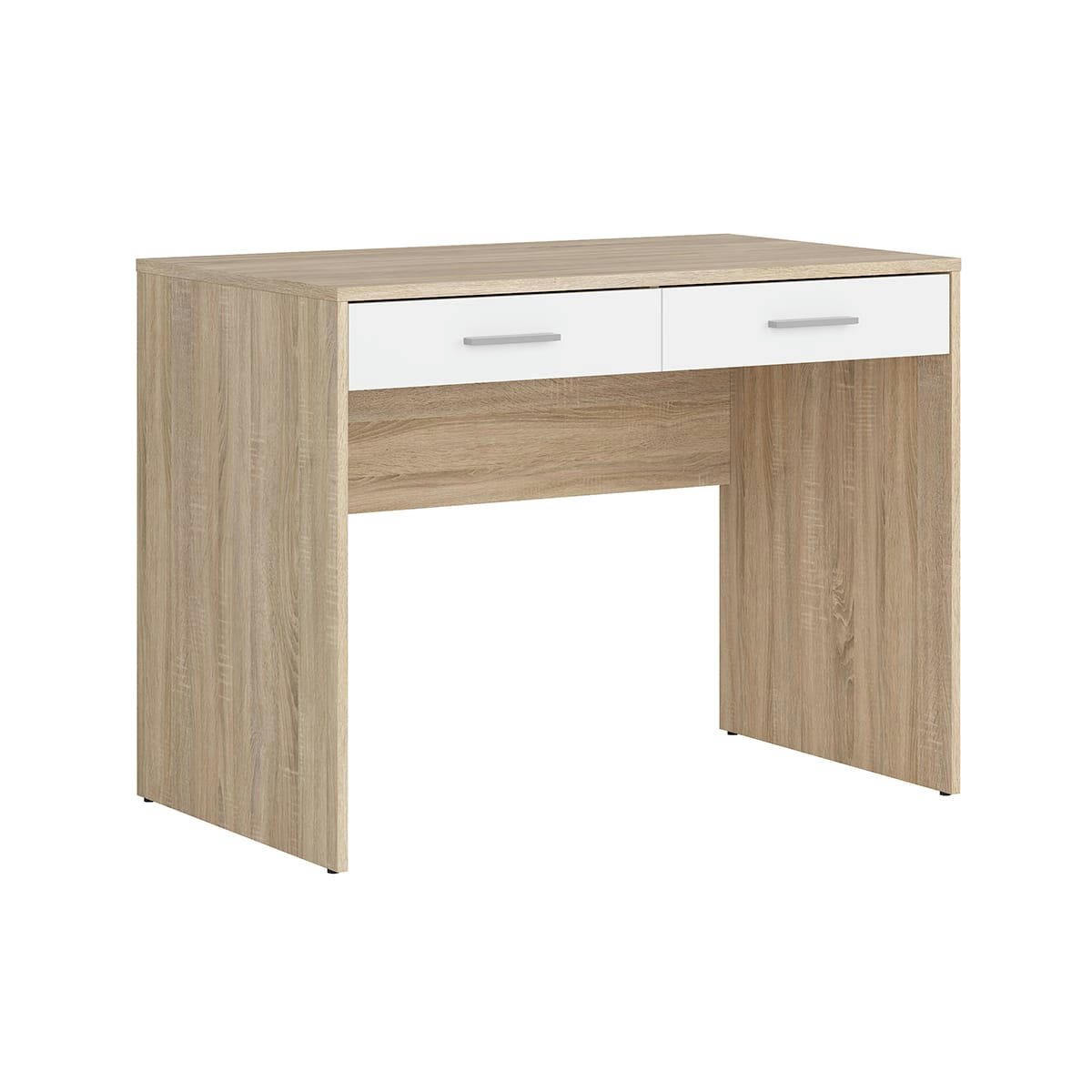 - Bureau 2 tiroirs stratifiés naturel et blanc